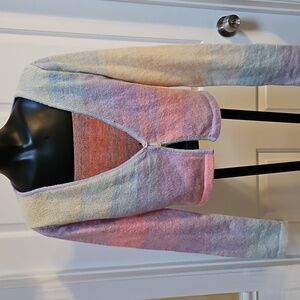 BLUE BLUSH Pastel Rainbow Knit Crop Cardigan - L